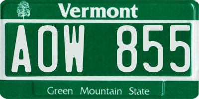 VT license plate AOW855