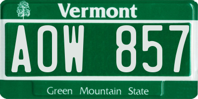 VT license plate AOW857