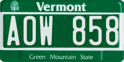 VT license plate AOW858