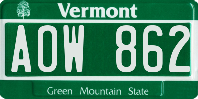 VT license plate AOW862