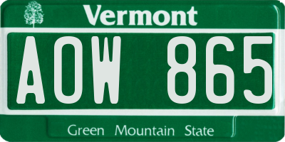 VT license plate AOW865