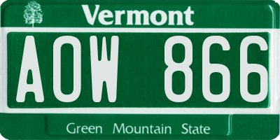 VT license plate AOW866