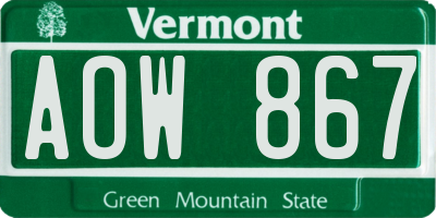 VT license plate AOW867
