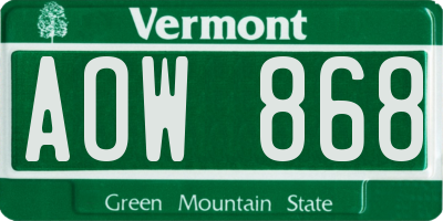 VT license plate AOW868