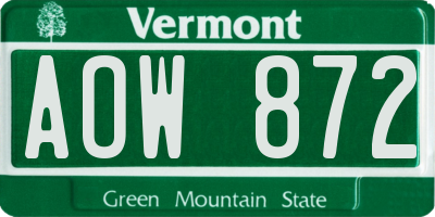 VT license plate AOW872