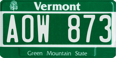 VT license plate AOW873