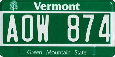 VT license plate AOW874
