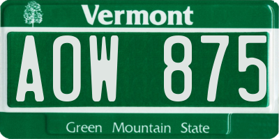 VT license plate AOW875