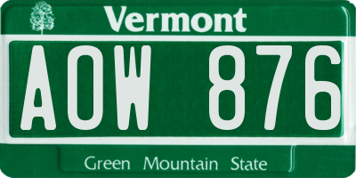 VT license plate AOW876