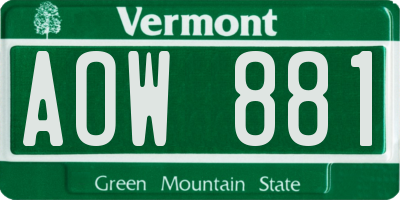 VT license plate AOW881