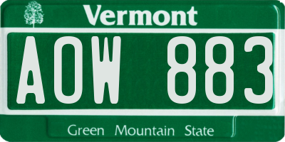 VT license plate AOW883