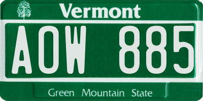 VT license plate AOW885