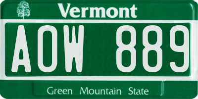 VT license plate AOW889