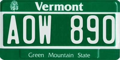 VT license plate AOW890
