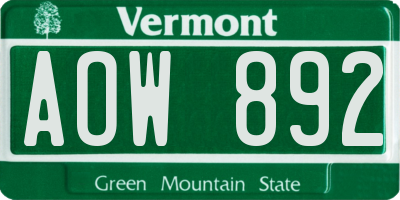 VT license plate AOW892