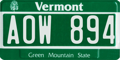 VT license plate AOW894