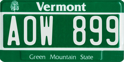 VT license plate AOW899