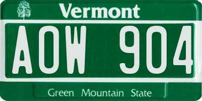 VT license plate AOW904