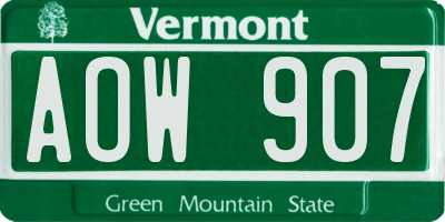 VT license plate AOW907