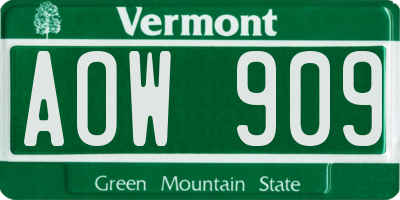 VT license plate AOW909