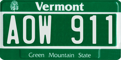 VT license plate AOW911