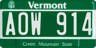 VT license plate AOW914