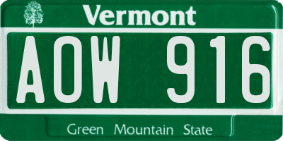 VT license plate AOW916