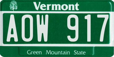 VT license plate AOW917