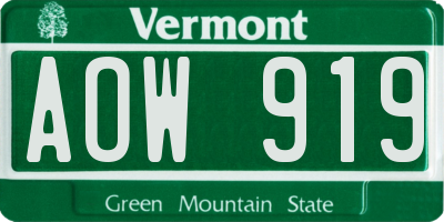VT license plate AOW919