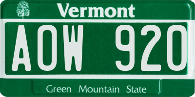 VT license plate AOW920