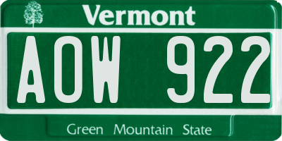 VT license plate AOW922
