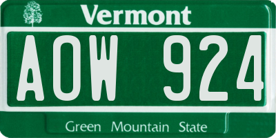 VT license plate AOW924