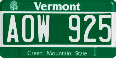 VT license plate AOW925