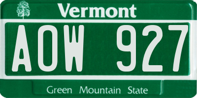 VT license plate AOW927