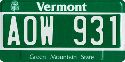 VT license plate AOW931