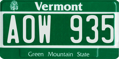 VT license plate AOW935