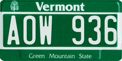 VT license plate AOW936