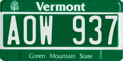 VT license plate AOW937