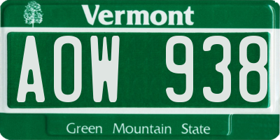 VT license plate AOW938