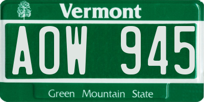 VT license plate AOW945