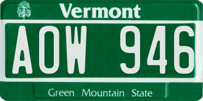 VT license plate AOW946
