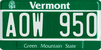 VT license plate AOW950
