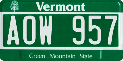 VT license plate AOW957