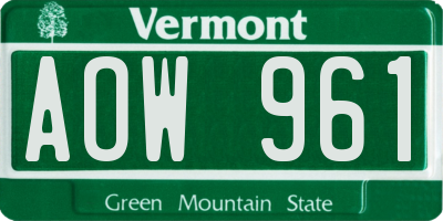VT license plate AOW961