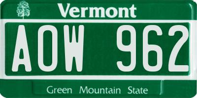 VT license plate AOW962