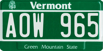 VT license plate AOW965