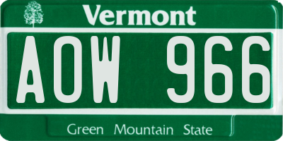VT license plate AOW966