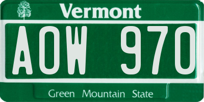 VT license plate AOW970