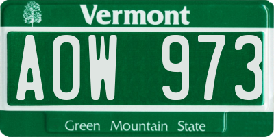 VT license plate AOW973