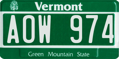 VT license plate AOW974